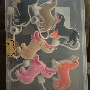 Colorful Weenie Dog Dachshund Straw Toppers Set with Case NEW